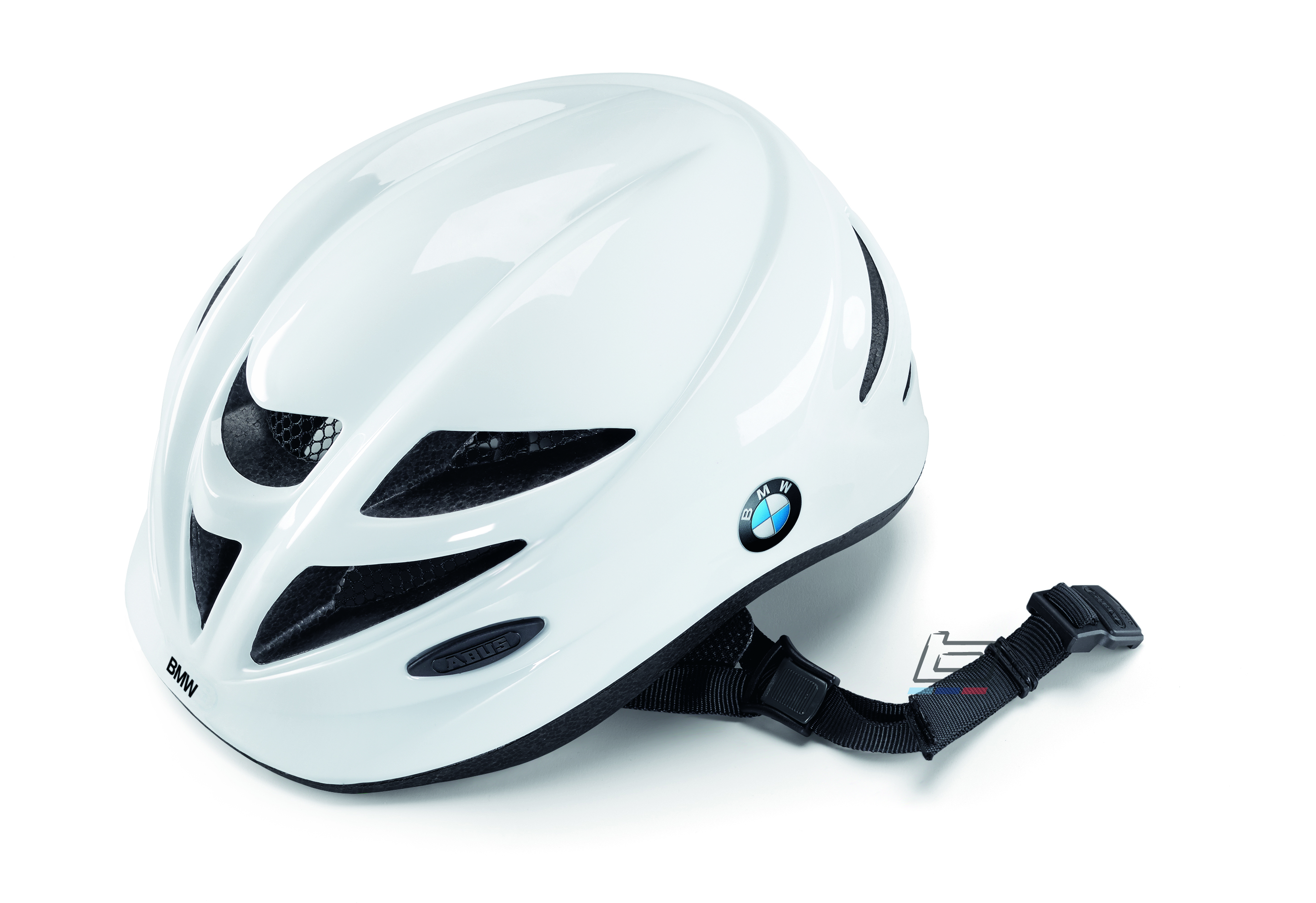 BMW Kinder Fahrradhelm Abus Weiß mit integriertem LED Rücklicht